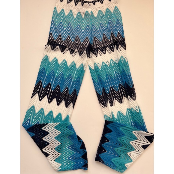 Emerald Women’s Chevron Crochet Knit Blue and White Palazzo Pants - Picture 2 of 7